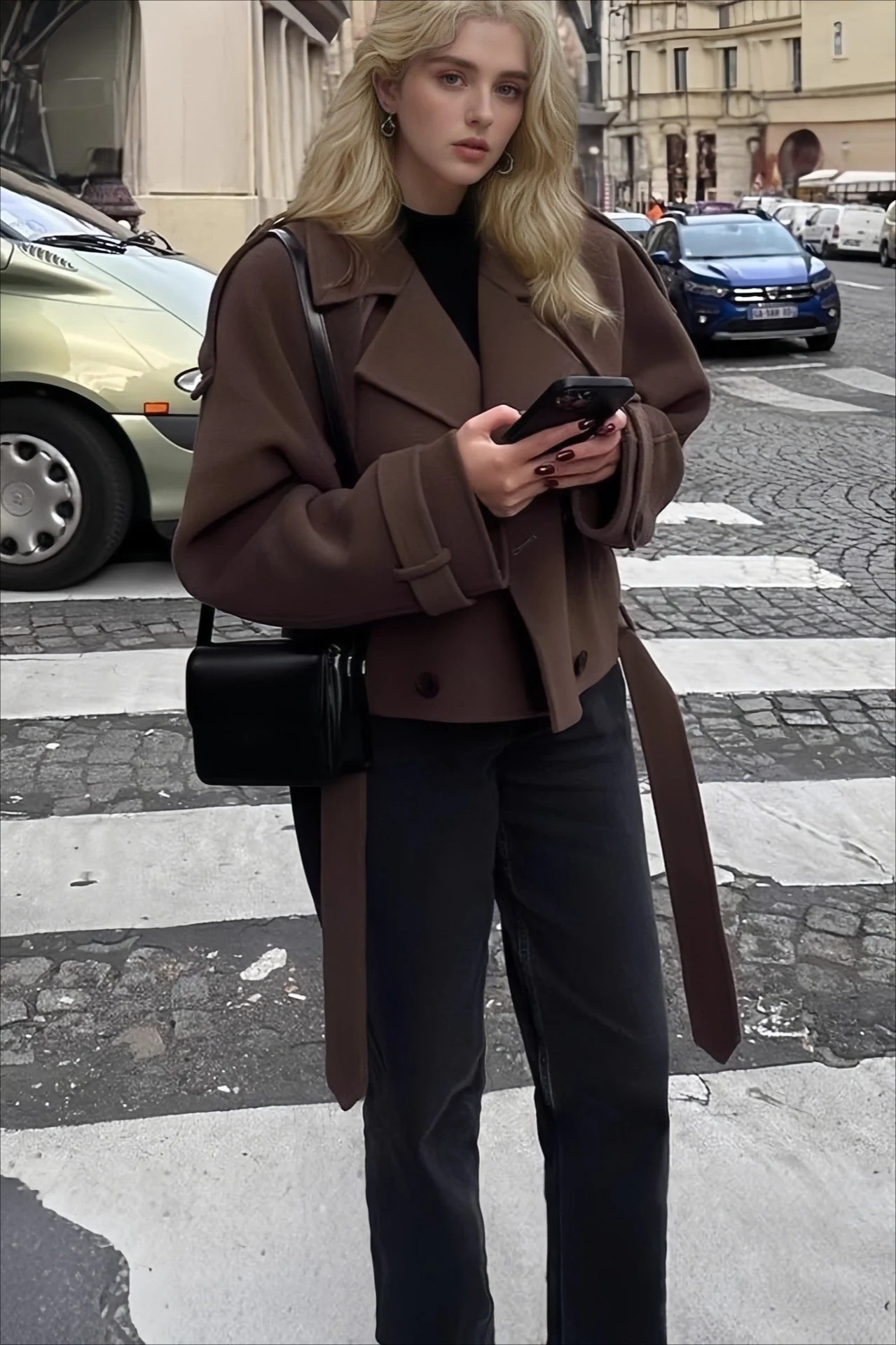 Wide Lapel Wool Blend Coat - Image 3