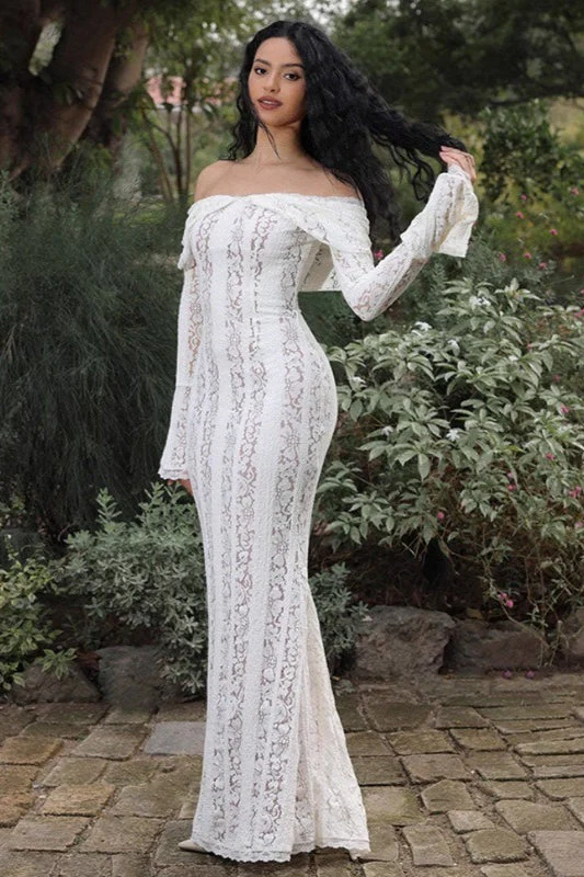 Long Sleeve Lace Strapless Boho Dress - Image 3
