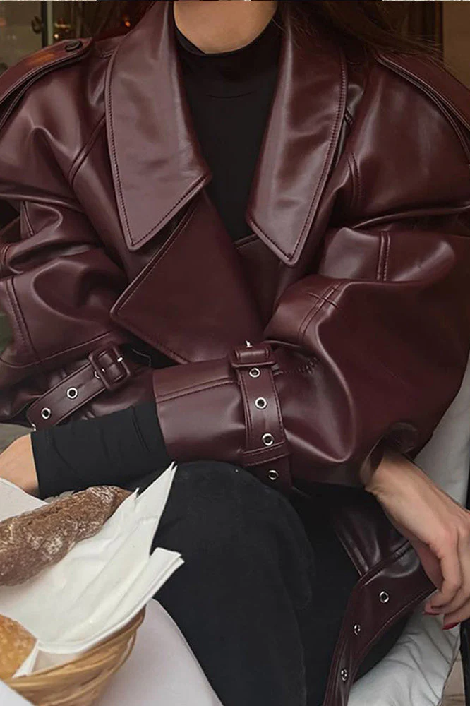 Burgundy Vintage Moto Coat - Image 2