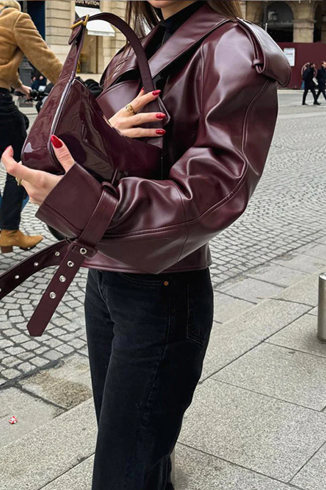 Burgundy Vintage Moto Coat - Image 3