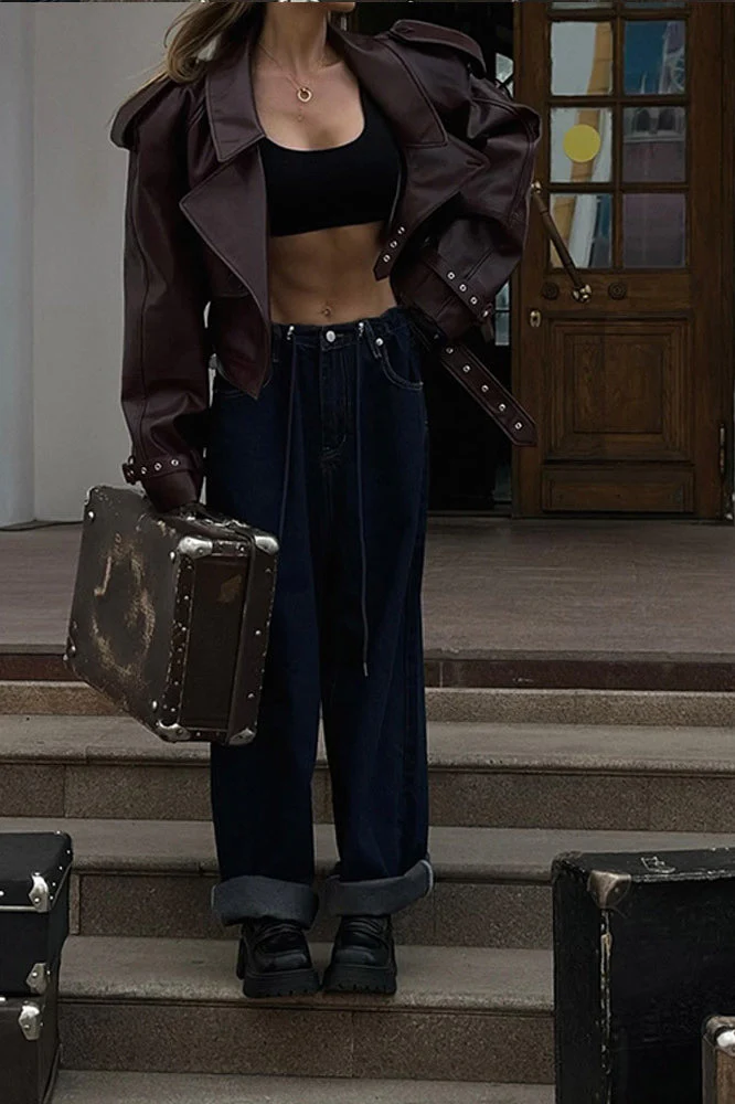 Burgundy Vintage Moto Coat - Image 5