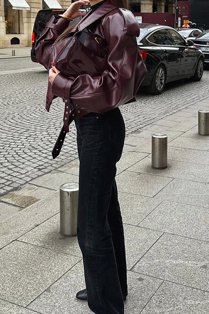 Burgundy Vintage Moto Coat - Image 6