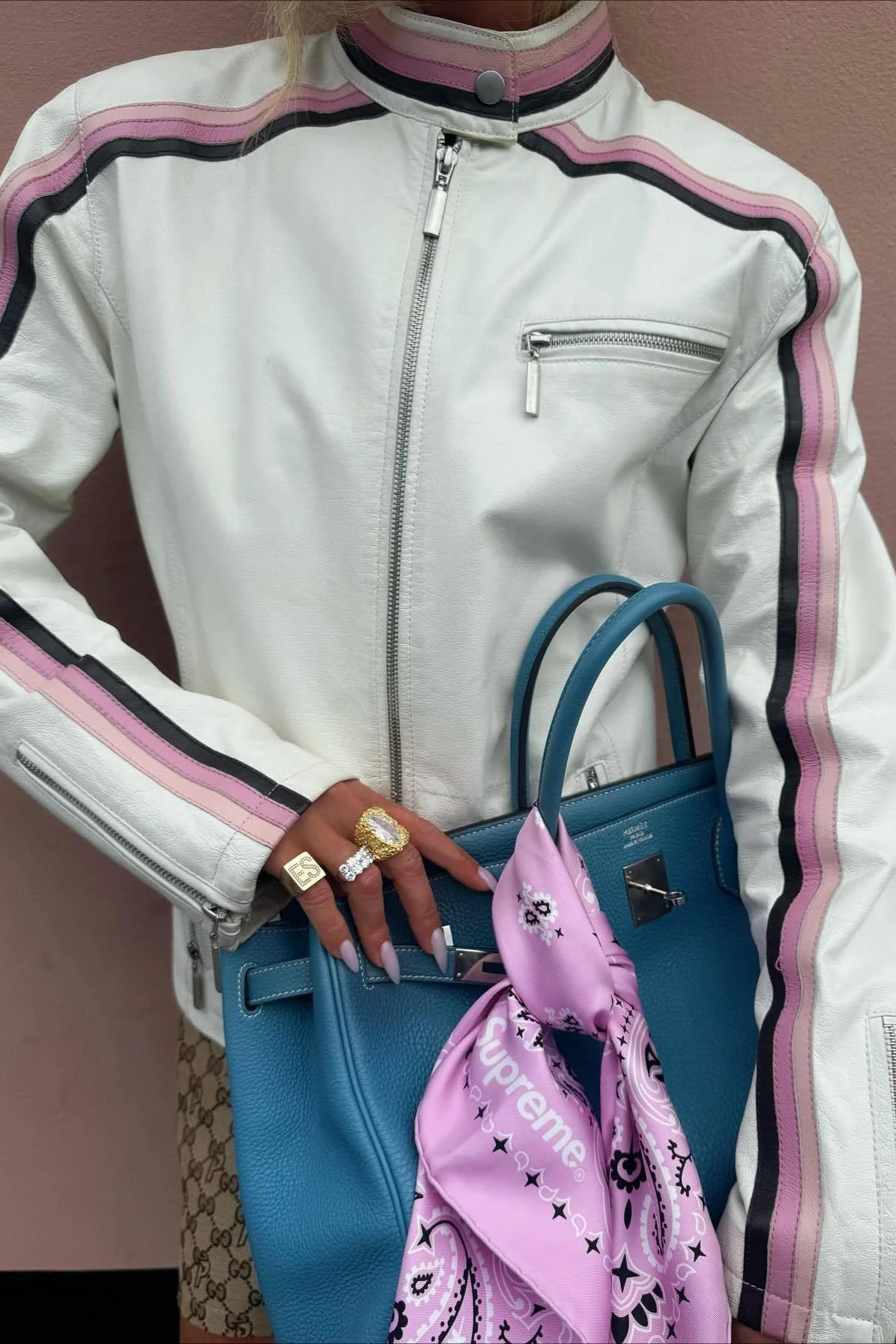 Colorblock Panel Faux Leather Coat - Image 3