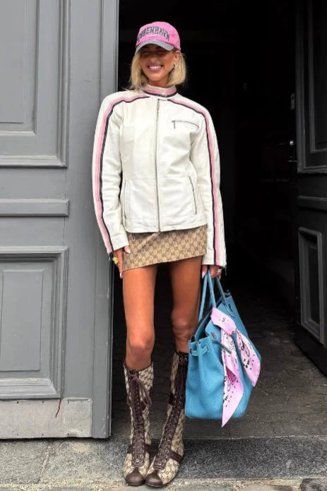Colorblock Panel Faux Leather Coat - Image 4