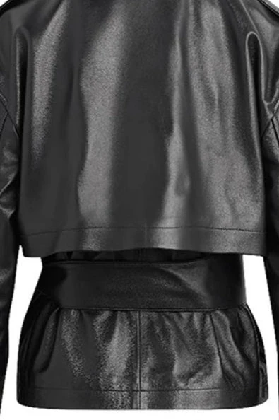 Street Style Cropped Leather Coat - Image 5