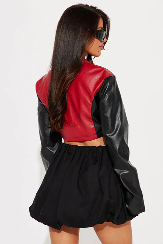 Colorblock Biker Crop Coat - Image 2