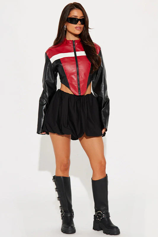Colorblock Biker Crop Coat - Image 3