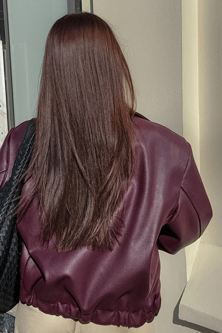 Burgundy Vintage Biker Coat - Image 4