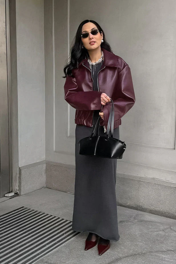 Burgundy Vintage Biker Coat - Image 8