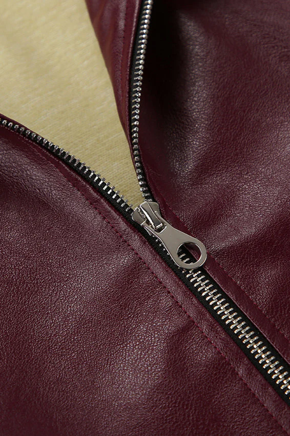 Burgundy Vintage Biker Coat - Image 9