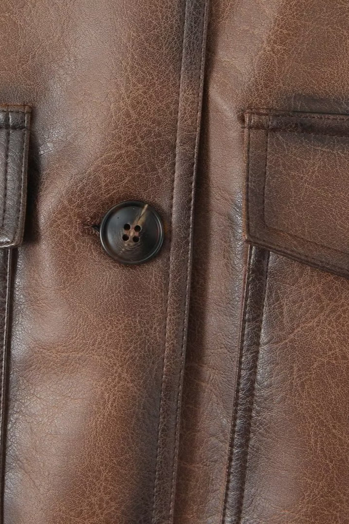 Brown Vintage Faux Leather Coat - Image 6