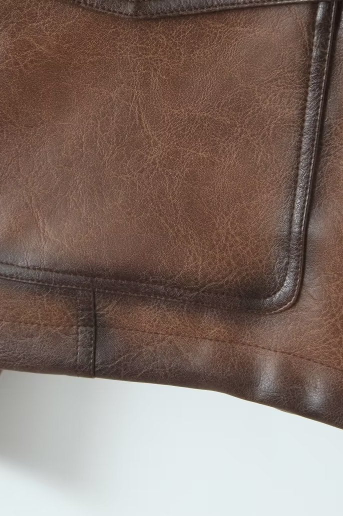 Brown Vintage Faux Leather Coat - Image 7
