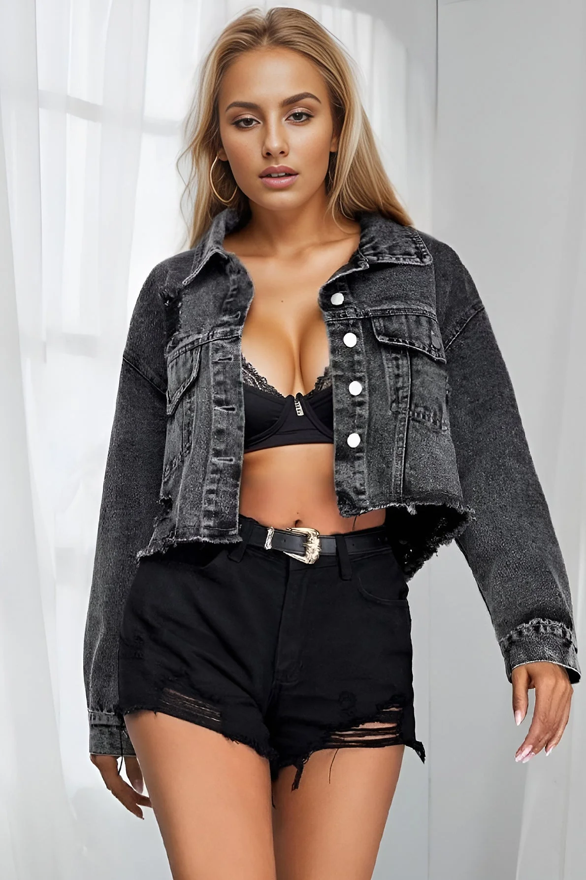 Frayed Distressed Denim Coat - Image 2