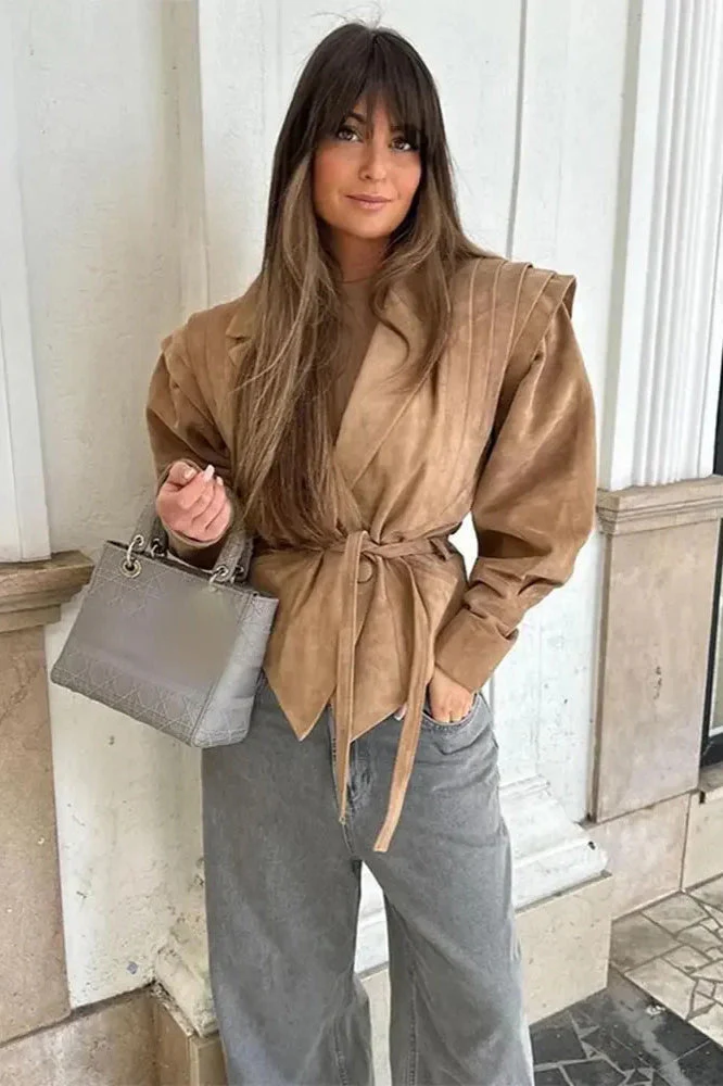 Trendy Tie Waist Short Coat - Image 3