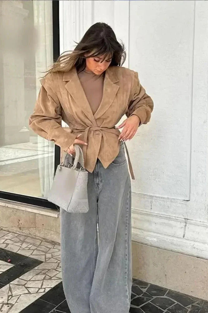 Trendy Tie Waist Short Coat - Image 4