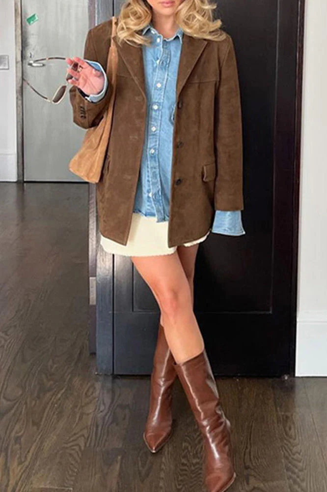 Belted Suede Longline Coat - Image 4
