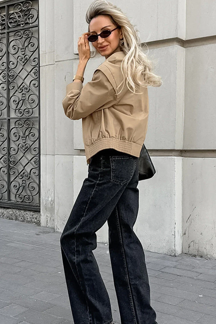 Khaki Biker Loose Fit Coat - Image 3