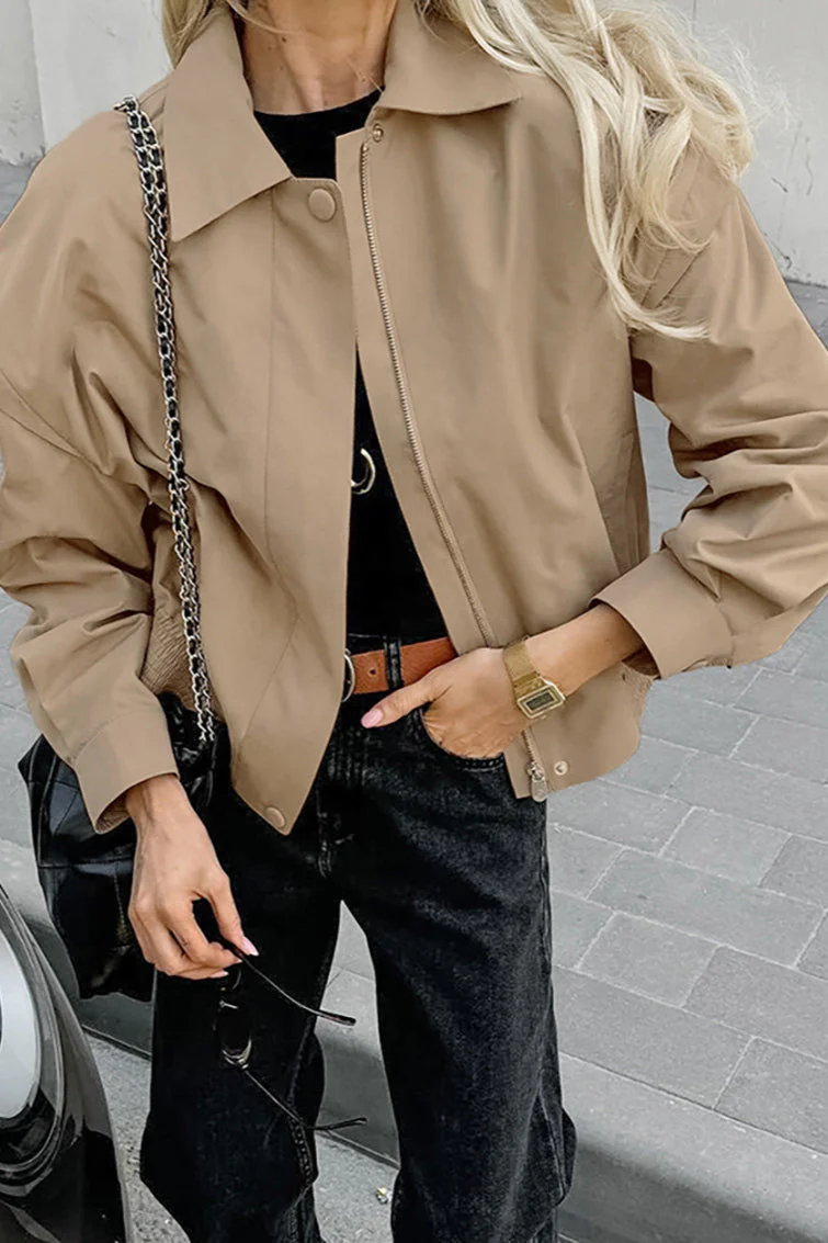 Khaki Biker Loose Fit Coat - Image 4