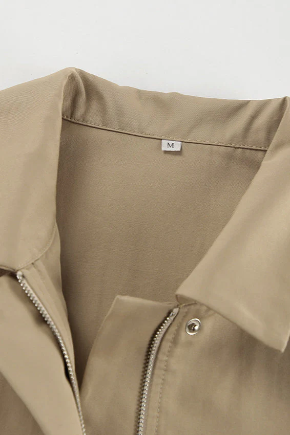 Khaki Biker Loose Fit Coat - Image 5