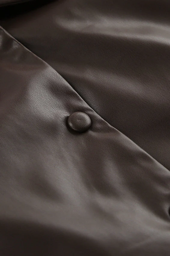 Classic Brown PU Crop Coat - Image 10