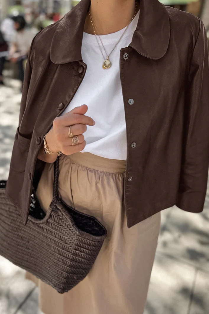 Classic Brown PU Crop Coat - Image 4