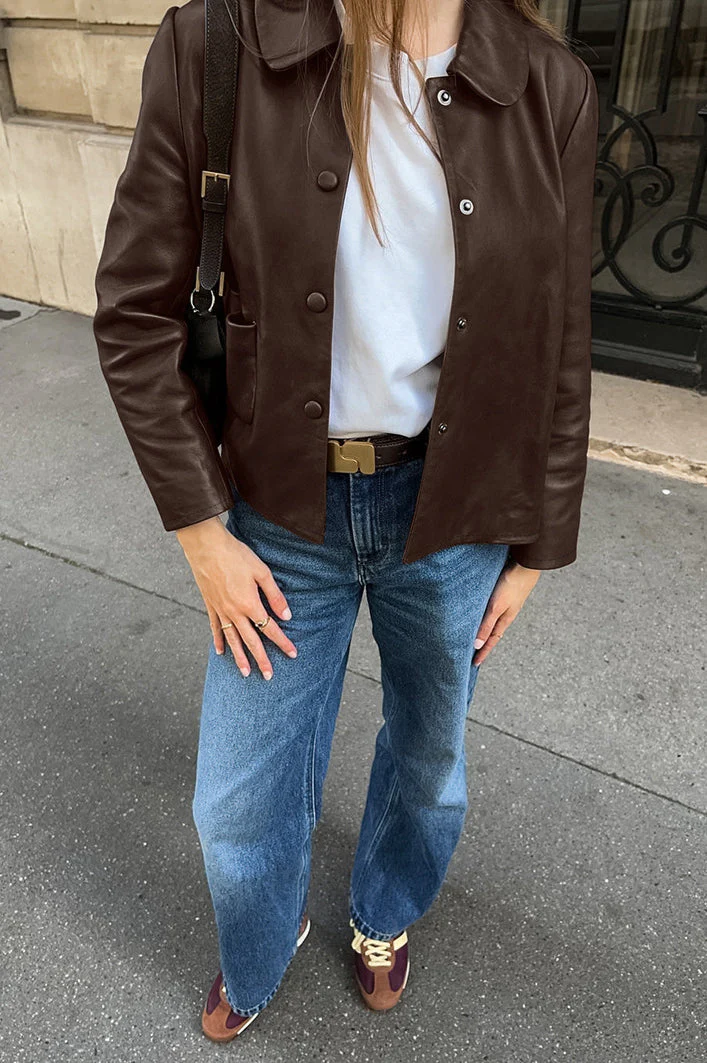 Classic Brown PU Crop Coat - Image 5