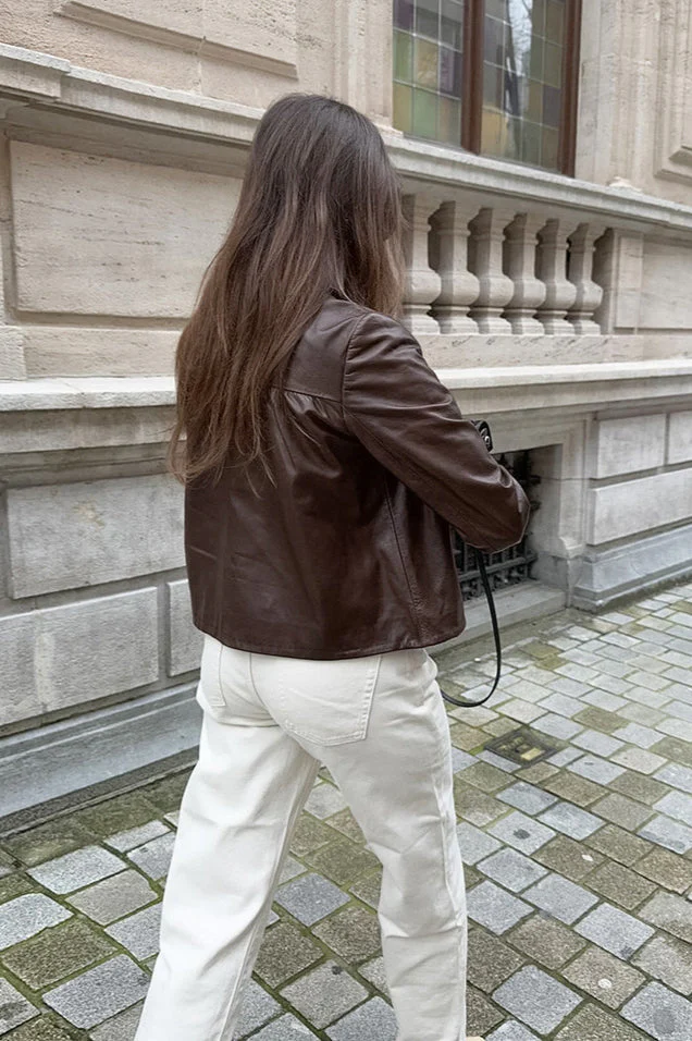 Classic Brown PU Crop Coat - Image 8