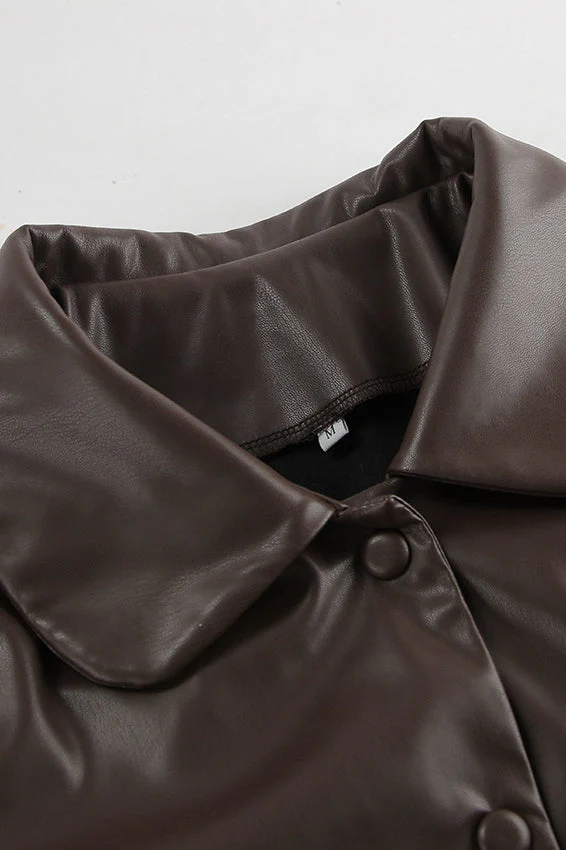 Classic Brown PU Crop Coat - Image 9