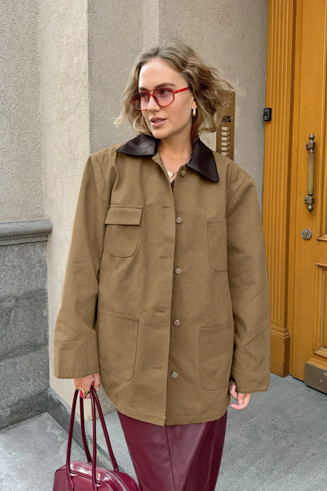 Brown PU Spliced Coat - Image 2