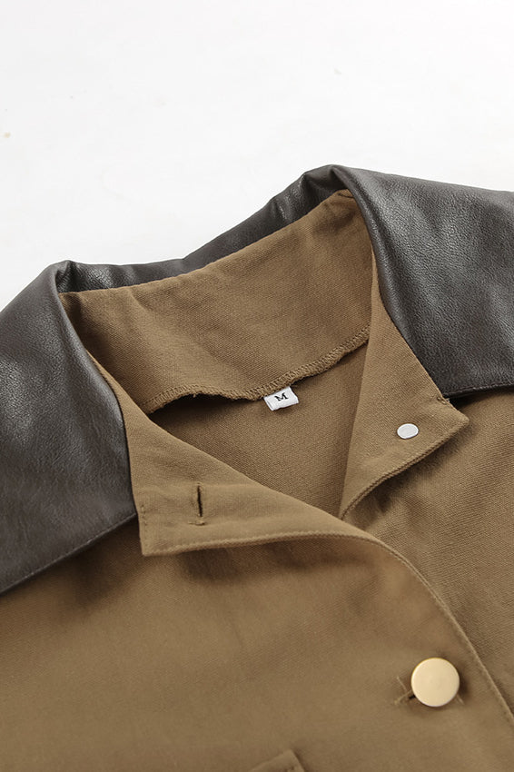 Brown PU Spliced Coat - Image 6