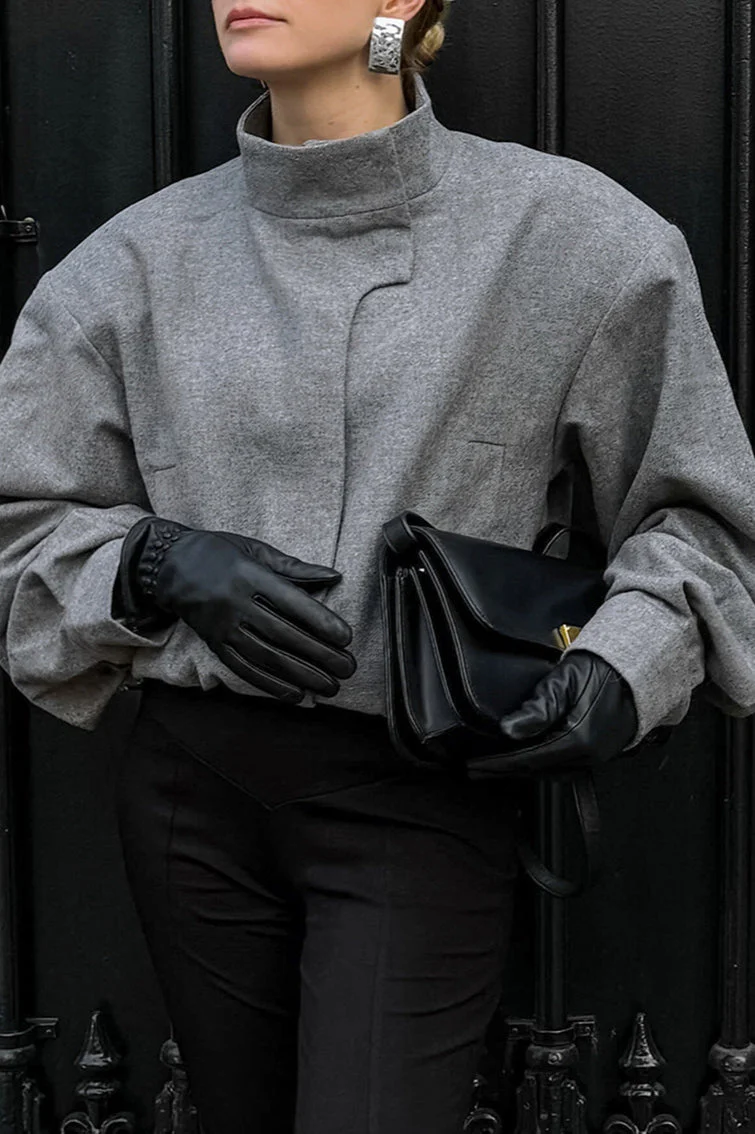 Trendy Grey Wool Short Coat - Image 2
