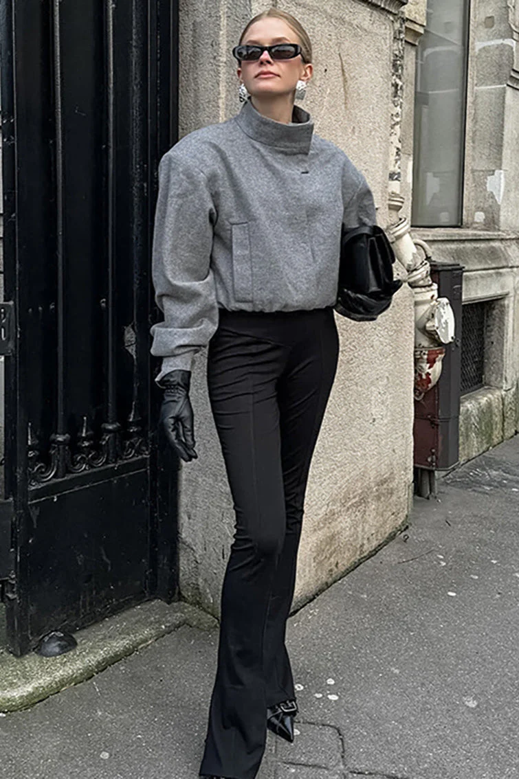 Trendy Grey Wool Short Coat - Image 4