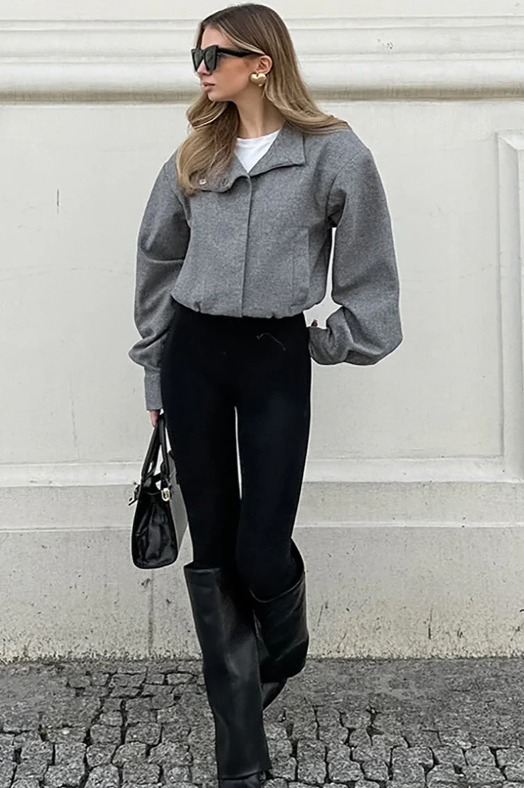 Trendy Grey Wool Short Coat - Image 6