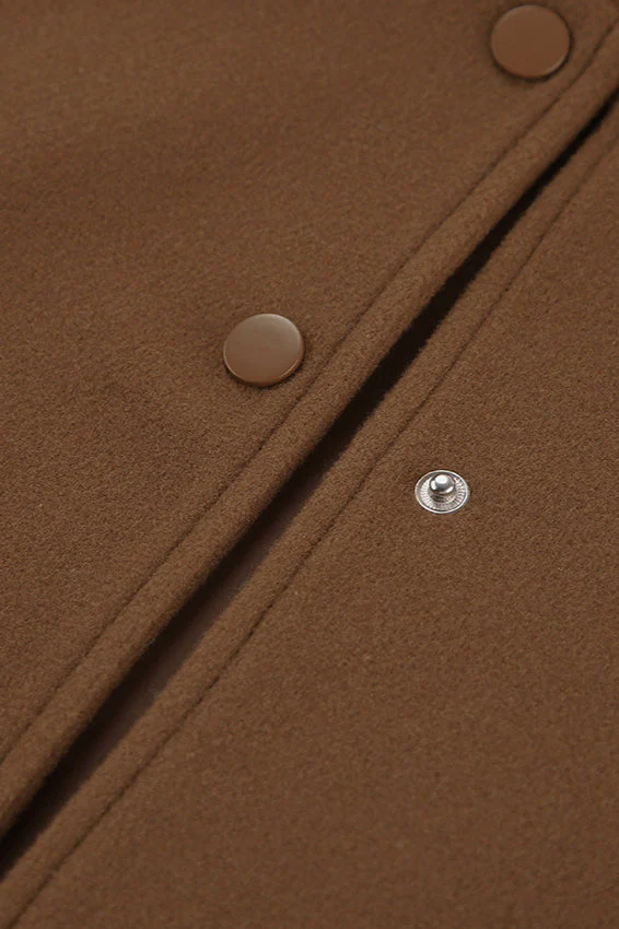 Stand Collar Melange Brown Wool Coat - Image 5