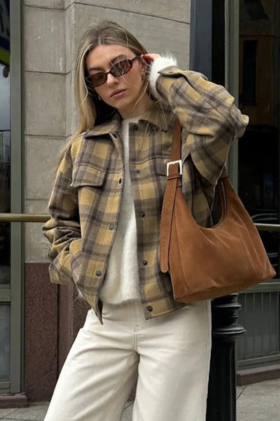 Vintage Loose Plaid Wool Coat - Image 2