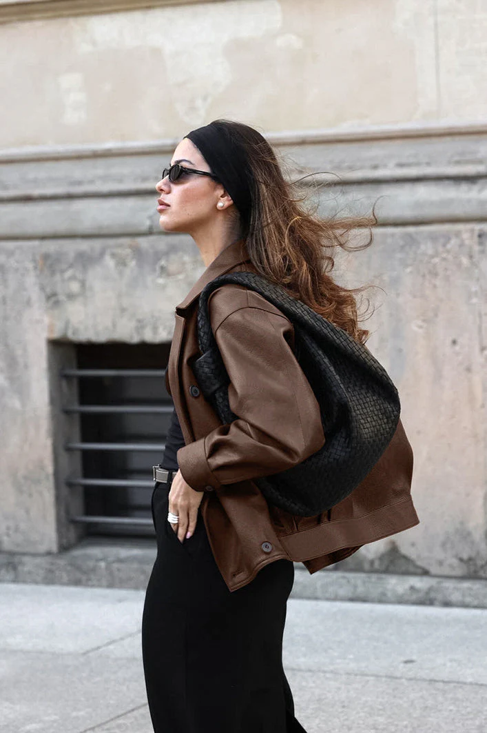 Vintage Brown Leather Blazer Coat - Image 4