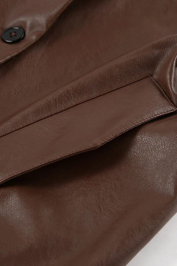 Vintage Brown Leather Blazer Coat - Image 7