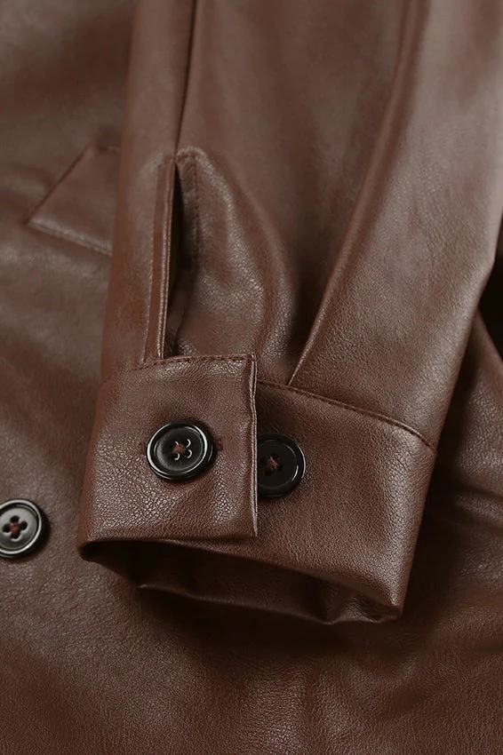 Vintage Brown Leather Blazer Coat - Image 8