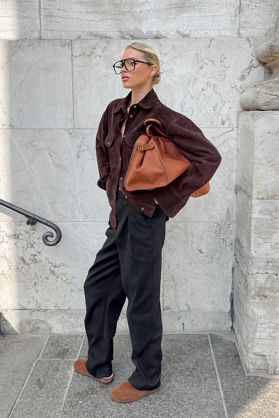 Brown Suede Loose Blazer Coat - Image 4