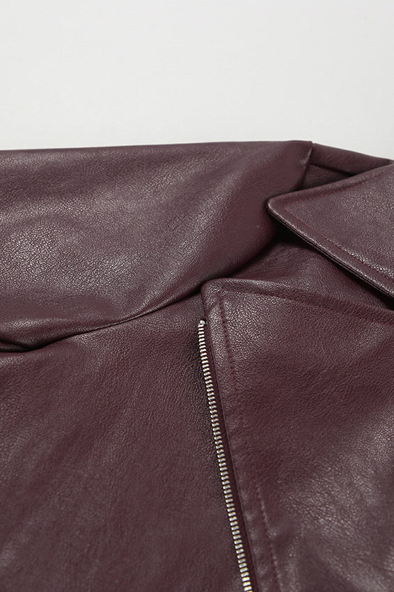Angora Red PU Leather Blazer Coat - Image 4