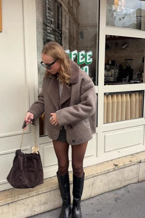 Faux Shearling Collared Casual Coat - Image 5
