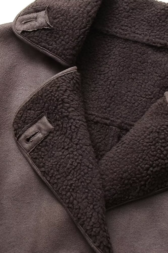 Faux Shearling Collared Casual Coat - Image 6