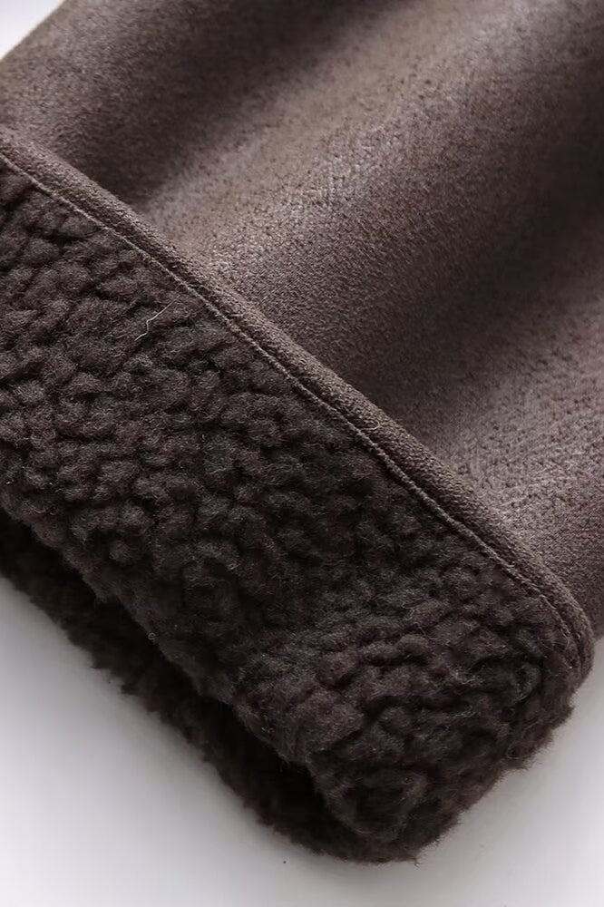 Faux Shearling Collared Casual Coat - Image 7