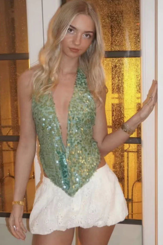 Sequin Halter Backless Top - Image 3