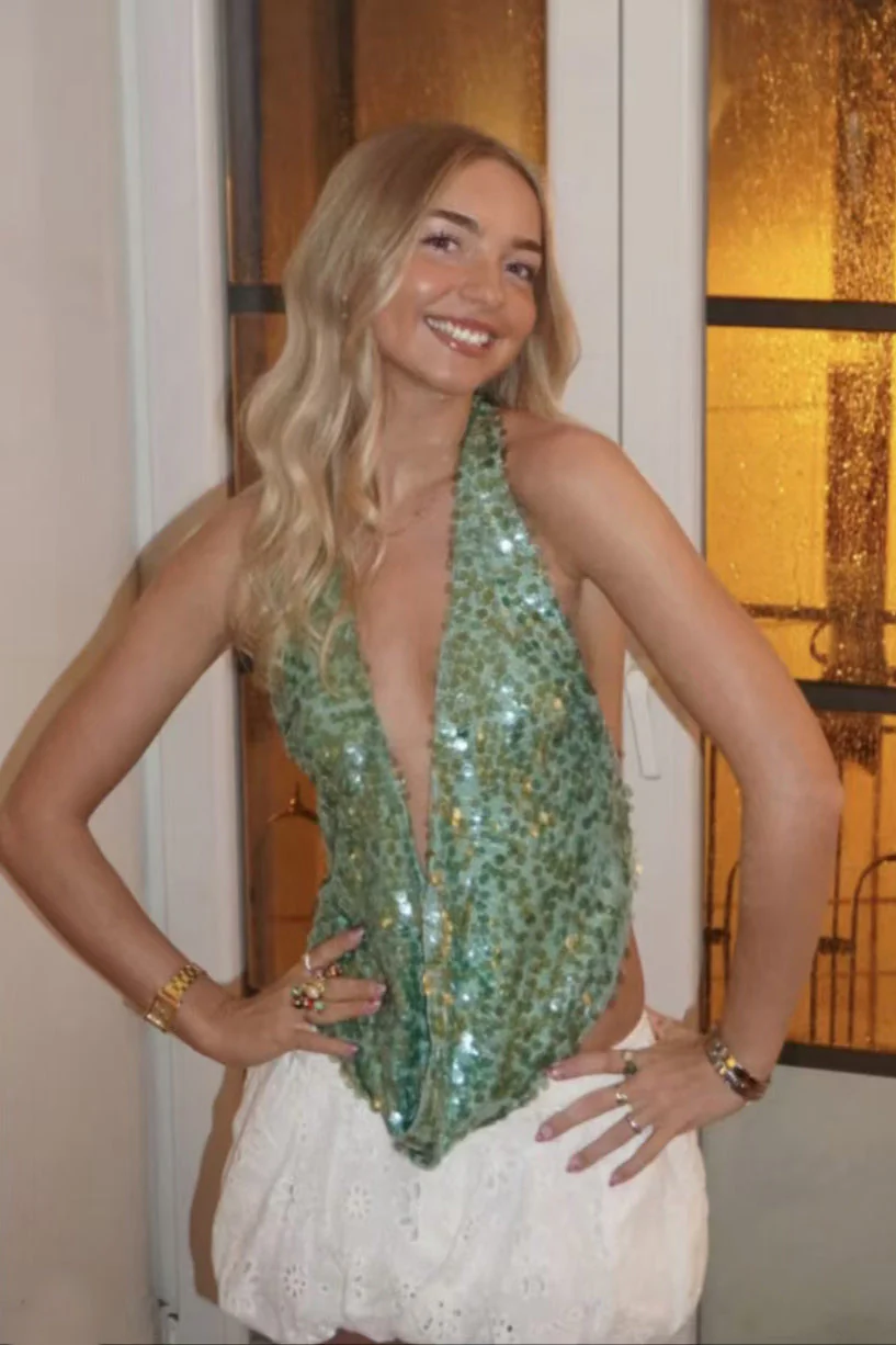 Sequin Halter Backless Top - Image 4