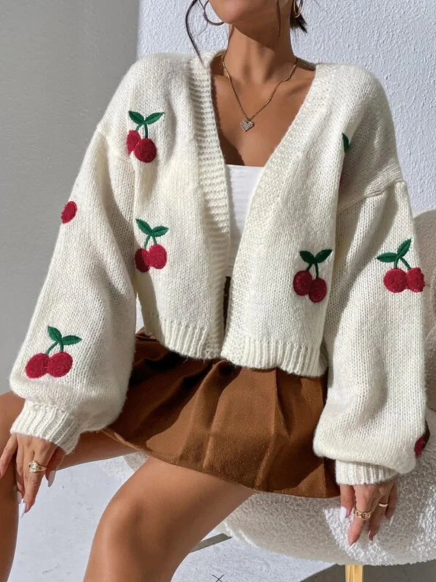 Embroidered Open Front Cardigan - Image 3