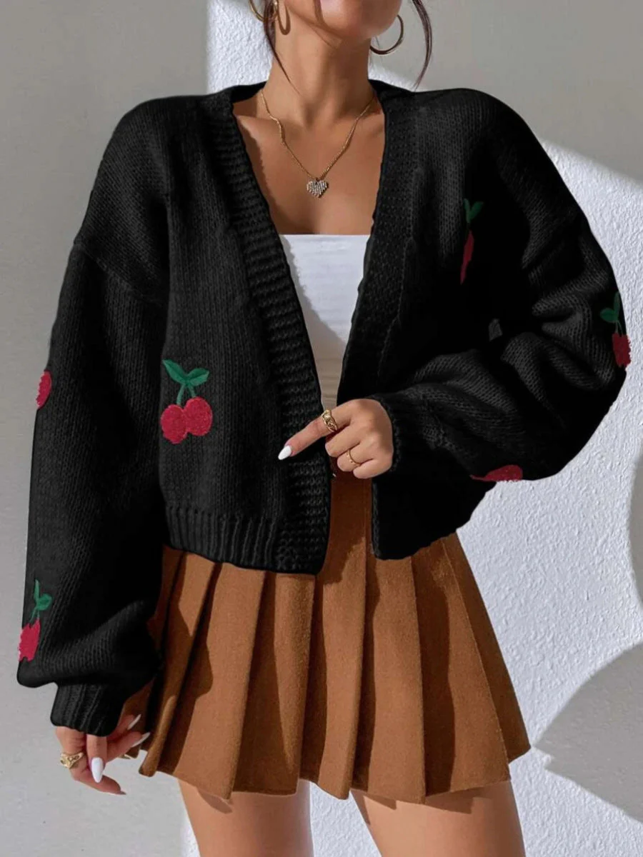 Embroidered Open Front Cardigan - Image 5
