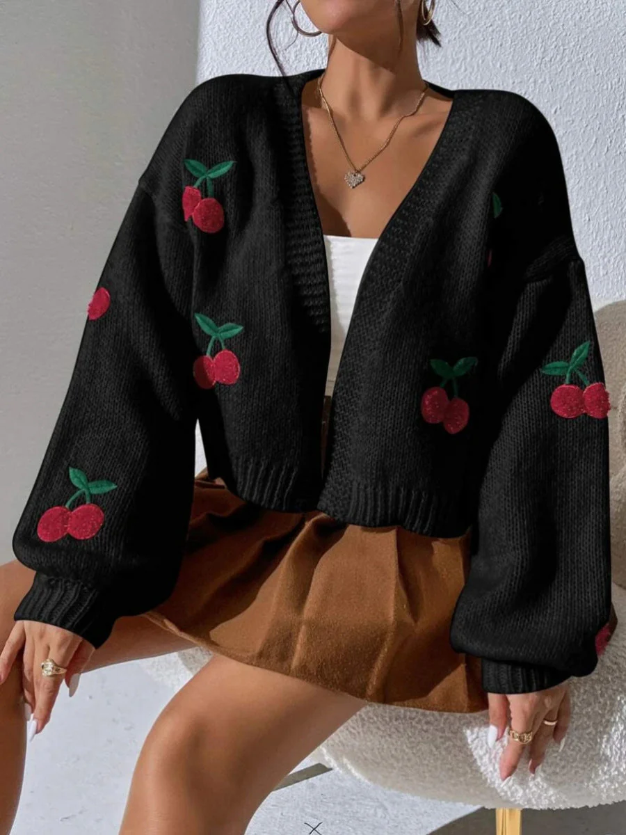 Embroidered Open Front Cardigan - Image 7