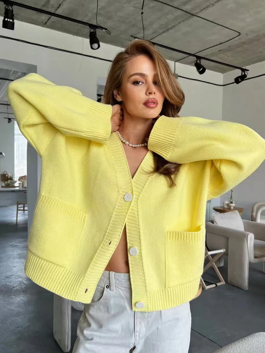 V-Neck Pocket Knit Cardigan - Image 19