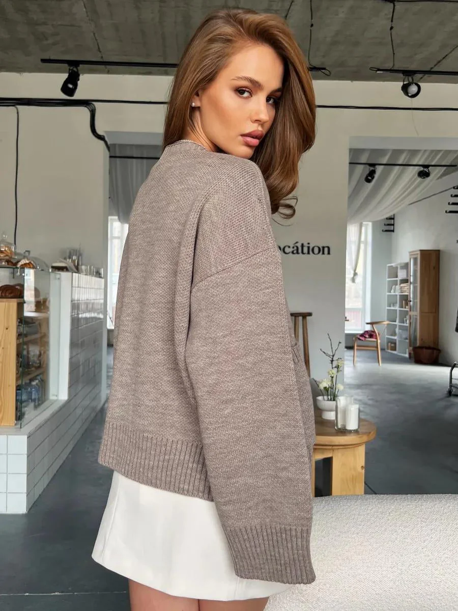 V-Neck Pocket Knit Cardigan - Image 4